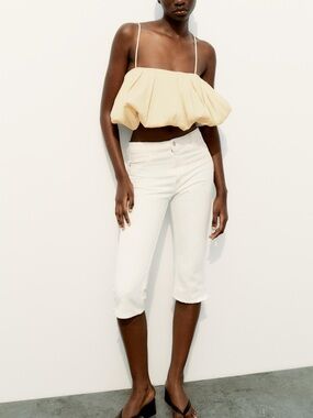 NWT Zara butter yellow bubble hem crop top